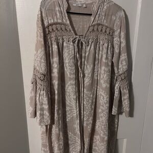 Elegant Beige Lace-Trimmed Dress